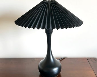 Dimmable Modern Black Metal Table Lamp with Handmade Black Pleated Fabric Lampshade