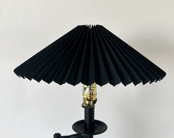 Clip on lamp shade: Black handmade fabric pleated lamp shade, for table lamps, floor lamps and wall lights