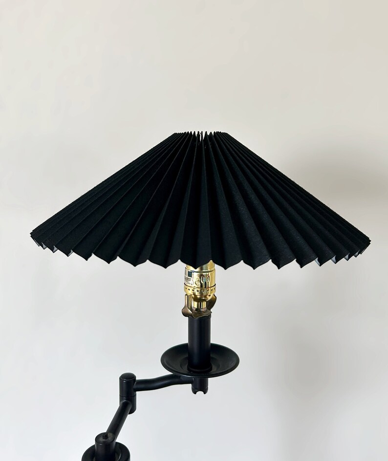 Clip on lamp shade: Black handmade fabric pleated lamp shade, for table lamps, floor lamps and wall lights image 1