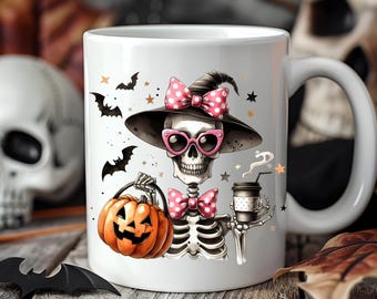 Skeleton Mug, Halloween Mug, Retro Skeleton, coffee mug, mom mug, Halloween gift, funny skeleton mug