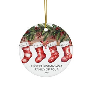 Ceramic Ornament, First Christmas Family of Four, Keepsake Gift - Holiday Decoration, Tree Ornament, Family Christmas Gift, Personalized