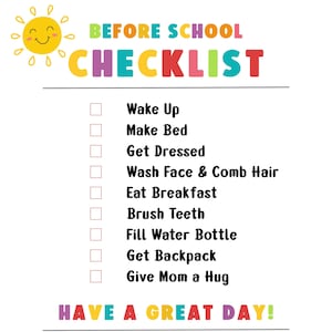 Printable Morning Checklist for Kids, Kids Before School Checklist, Morning Checklist, Printable Checklist (pdf download file)