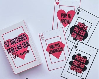 Deck sjabloon "52 redenen waarom ik van je hou" / afdrukbaar Valentijnsdagcadeau / Love Deck / cadeau voor vriendjes / 14 februari cadeau