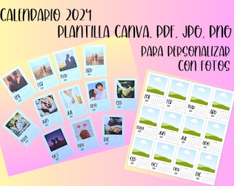 Plantilla para CALENDARIO 2024 con FOTOGRAFÍAS. Plantilla canva, pdf, jpg, png