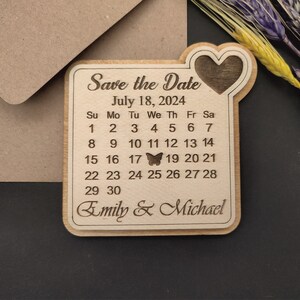 Wood Calendar Magnet, Large Size Save the Date, Natural Custom Wood Magnet, 2 Layer Wood Laser Engraved, Wood Oak Calendar Save Our Date