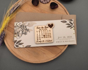 Calendar Magnet Save the Date, Wood Save the Date, Custom Save the Date, Personalized Engraved Wood Magnet, Laser Cut Magnet, Kraft Envelope