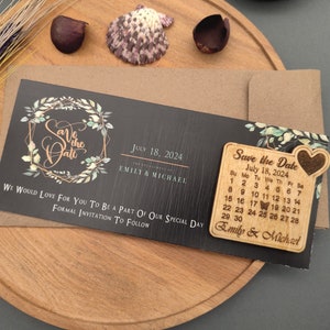 Calendario con imán para guardar la fecha, imán de madera para guardar la fecha, imán personalizado para guardar la fecha, imán de madera grabado personalizado, imán cortado con láser, sobre Kraft