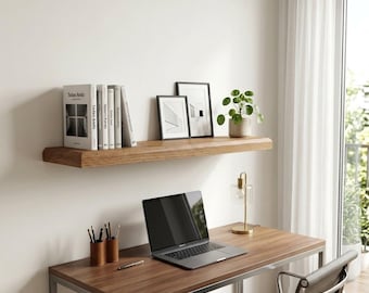 Handgemaakte kastanje zwevende plank | Rustiek houten wanddecor