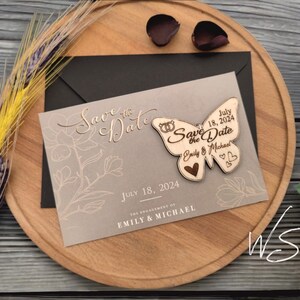 Aimant papillon, réservez cette date, cartes de réservation de luxe, idées uniques de réservation de date, réservez ces dates en bois rustique, printemps été