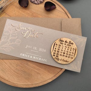 Tarjeta para guardar la fecha, Tarjeta para guardar la fecha de madera, Boda personalizada, Kraft de lujo, Tarjeta para guardar la fecha con imán, Tarjeta para guardar la fecha única, Tarjeta para guardar la fecha con diseño floral