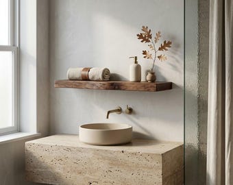 Mensola galleggiante in noce, mensola da parete in legno rustico, decorazione moderna e minimalista realizzata a mano.