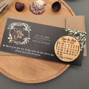 Rustic Wedding, Floral Wedding, Wreath Custom, Autumn Fall, Custom Announcement, Maple Leaf, Kraft Save The Date, Black Wedding Card