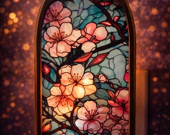 Luz nocturna LED, Catedral de los Cerezos en Flor, Vitral Floral, Decoración Japonesa de Sakura, Acogedora Habitación Infantil