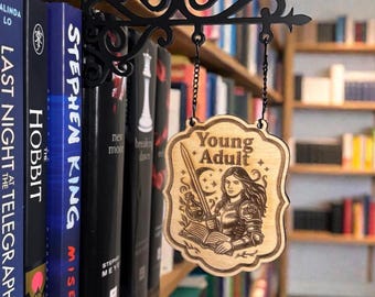 Letrero colgante de género para amantes de los libros / Decoración acogedora para estanterías