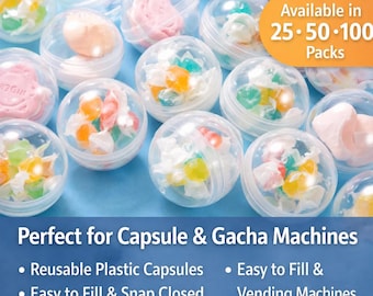 Vending Machine Capsules | Clear, Solid, Mixed Gacha Balls (10, 50, 100 Pack)
