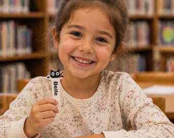 Custom Bookmark with Peeking Black Cat Design, Personalized Name or Phrase, Reading Accessory