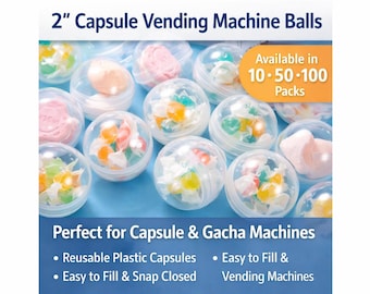 Cápsulas de 2" para máquinas expendedoras / Bolas Gacha transparentes, sólidas y mixtas (paquetes de 10, 50 y 100 unidades)