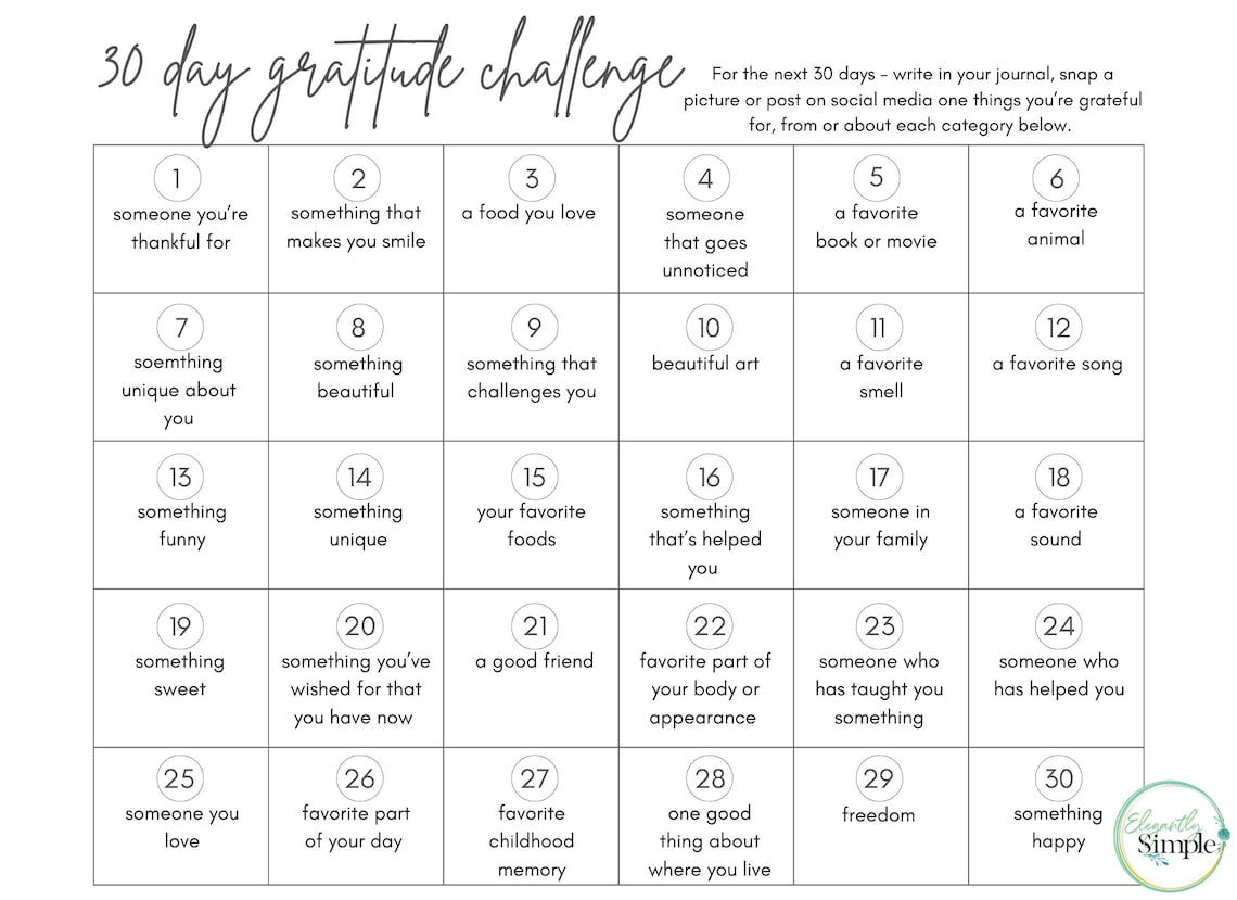 30 Day Gratitude Challenge - Etsy