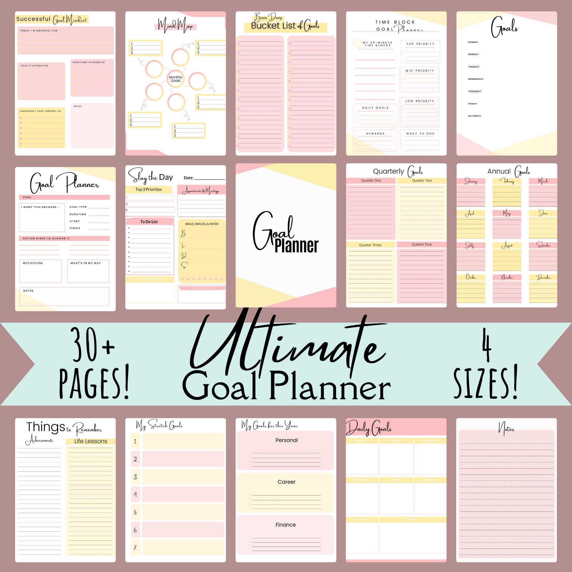Goal Planner Bundle 2024 Goals Tracker Goal Setting Kit New Year ...