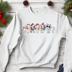 Christmas Cow Sweatshirt, Santa Cow, Funny Christmas Sweater, Holiday Sweater, Womens Cow Shirt, Christmas Party Sweater, Cow Gifts