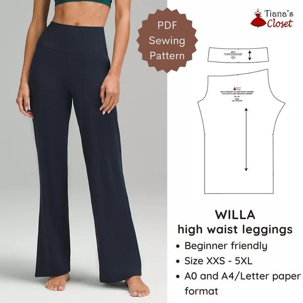 Leggings jambes larges taille haute Willa - Patron de couture PDF | Modèle de couture numérique pour femmes | Modèle de couture imprimable | Patron de robe facile