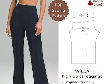 Willa high rise wide leg leggings - PDF sewing pattern | Digital sewing pattern for women | Printable sewing pattern | Easy dress pattern