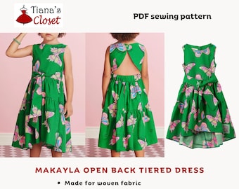 Makayla Open Back Tiered Dress Sewing Pattern for Girls (PDF)
