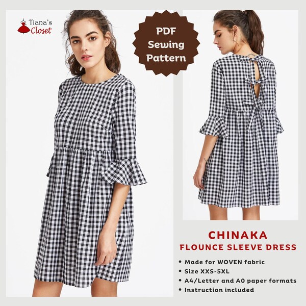 Chinaka flounce sleeve baby doll dress - PDF sewing pattern | Digital sewing pattern for women | Tunic dress sewing pattern | Tiana's Closet