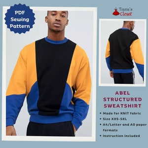 Abel structured sweatshirt - PDF sewing pattern | Digital sewing pattern for men | Unisex sewing pattern | Tiana's Closet sewing pattern