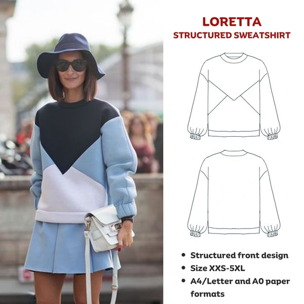 Loretta structured sweatshirt - PDF sewing pattern | Digital sewing pattern for women | Printable sewing pattern | Easy dress pattern