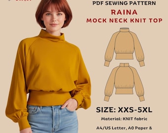 Bluza Raina Raglan – wzór do szycia w formacie PDF: długi rękaw, półgolf, podkreślona talia, możliwość natychmiastowego pobrania