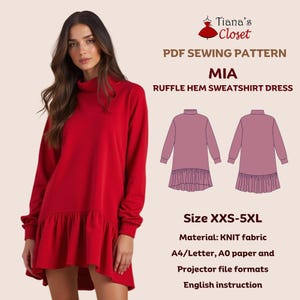 Mia Sweatshirt Dress Sewing Pattern: Ruffle Hem, Beginner Friendly, Inclusive Sizing (Instant Download PDF Pattern)