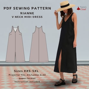 Rianne V neck sleeveless midi dress - PDF sewing pattern | Beginner friendly sewing pattern | Easy dress sewing pattern | Tiana&#39;s Closet