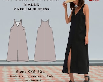 Rianne V-Neck Midi Dress Sewing Pattern: Beginner Friendly (PDF Pattern)