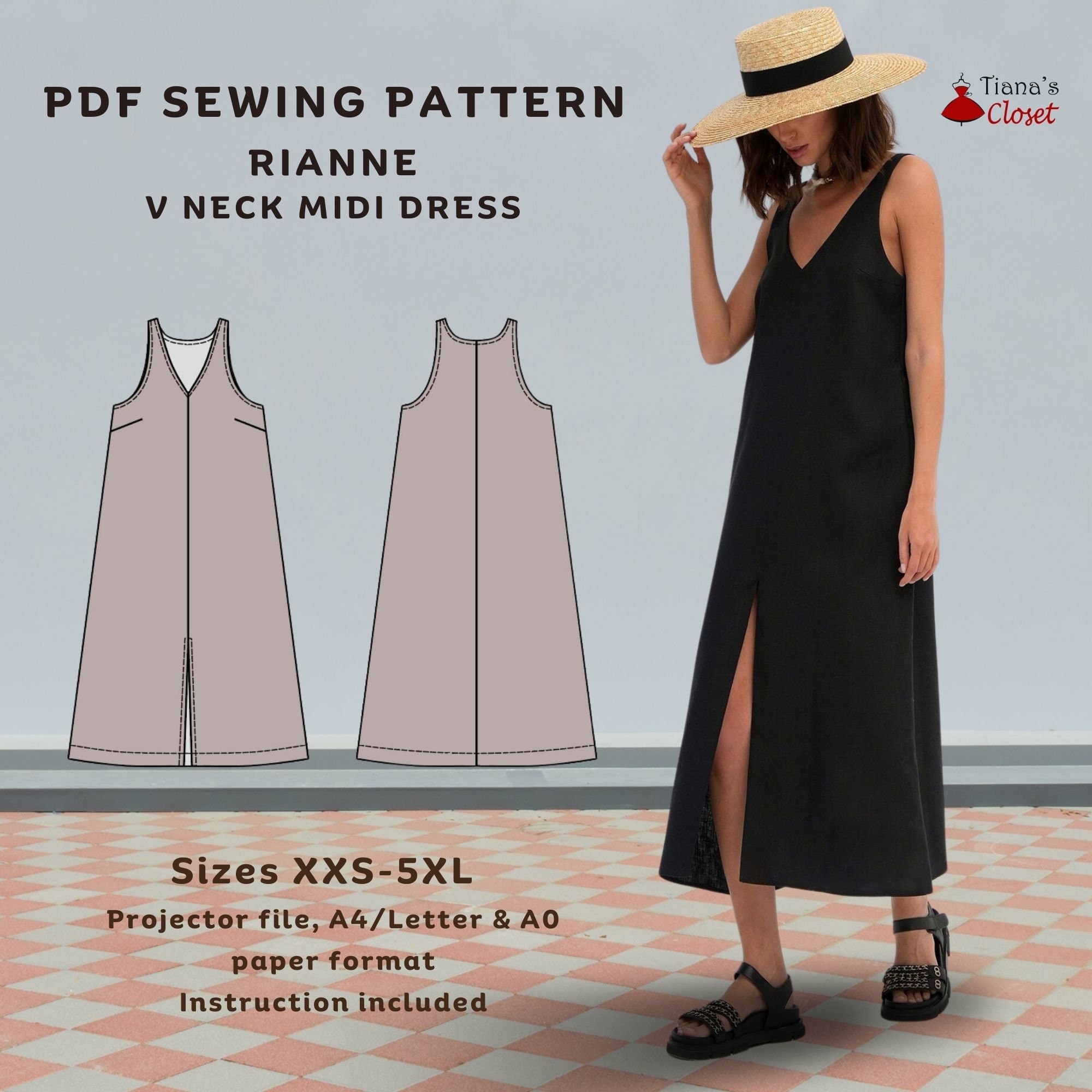 Rianne V-neck Midi Dress Sewing Pattern: Beginner Friendly (PDF Pattern) -  Etsy