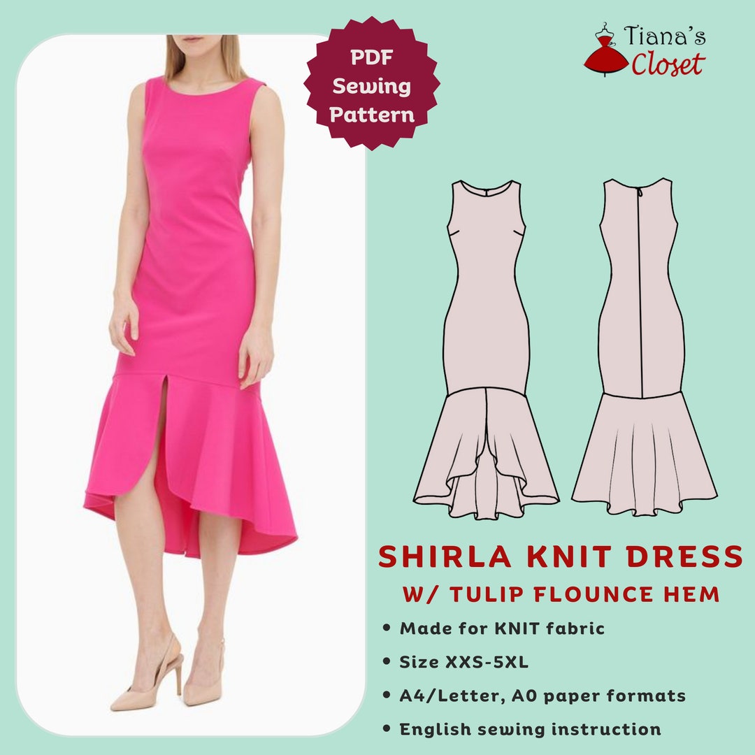 Shirla Tulip Flounce Hem Knit Dress Sewing Pattern (PDF)
