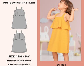 Zuri layered dress - PDF sewing pattern for kids | Digital sewing pattern for girls | Sizes 12 months to 14 years | Beginner friendly
