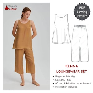 Kenna Simple Loungewear Set PDF Sewing Pattern Simple Sleepwear Pattern ...