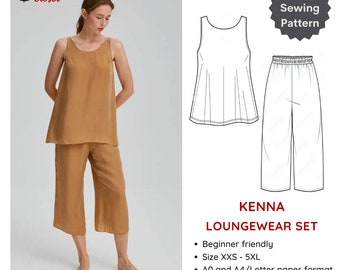 Ensemble de vêtement de détente simple Kenna - Patron de couture PDF | Modèle de vêtements de nuit simple | Patron de couture adapté aux débutants | Les modèles de garde-robe de Tiana