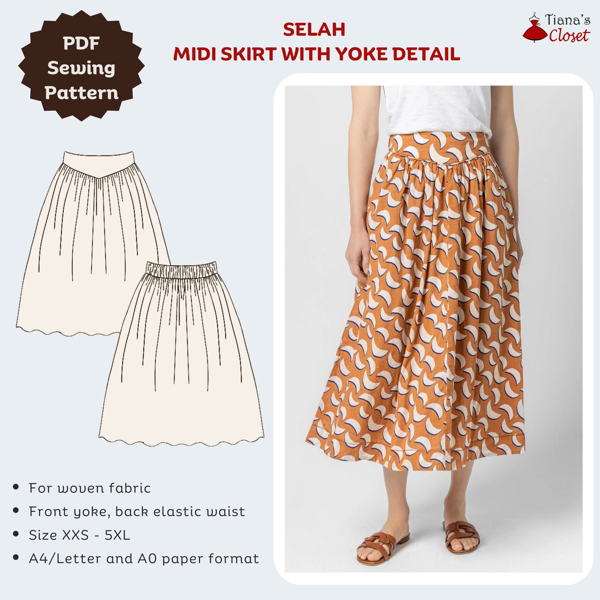 Selah Midi Skirt Digital Sewing Pattern for Women Printable - Etsy UK