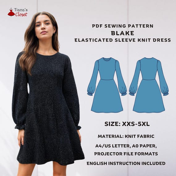 Blake Long Sleeve Knit Dress - PDF Sewing Pattern | Digital