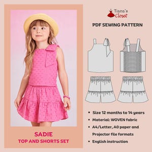 Conjunto de top e shorts Sadie PDF padrão de costura para crianças | Padrão de costura digital fácil para meninas | Projetor de carta A0 A4/US padrão de costura