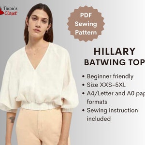 Hillary V neck batwing top - PDF sewing pattern | Digital sewing pattern for women | Sewing pattern for beginners | Casual clothing pattern