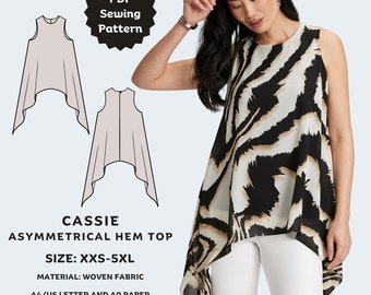 Cassie Asymmetrical Hem Top Sewing Pattern: Women's Sizes XXS-5XL (PDF Pattern)
