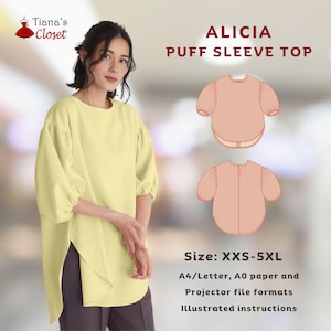 Padrão de costura em PDF para impressão de blusa oversize Alicia | Tamanho XXS a 5XL | Papel carta A0 A4 US Arquivo de projetor padrão de costura | Download instantâneo