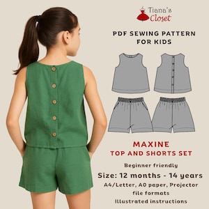 Maxine top and shorts set - PDF sewing pattern for kids | Beginner friendly digital pattern for girls | Size 12 months to 14 years old