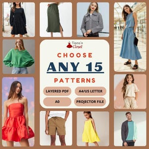 15 Sewing Patterns Bundle: Dress, Top, Pants, Skirt (PDF)