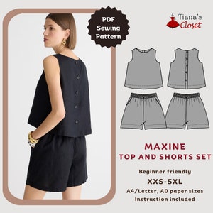 Maxine sleeveless top and shorts set - PDF sewing pattern | Simple sleepwear pattern | Beginner friendly sewing pattern | Tiana's Closet