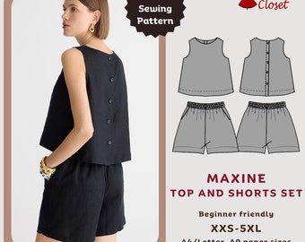 Maxine ärmelloses Top und Shorts Set - PDF Schnittmuster | Schlichtes Schlafbrillen Schnittmuster | Anfängerfreundliches Schnittmuster | Tianas Schrank