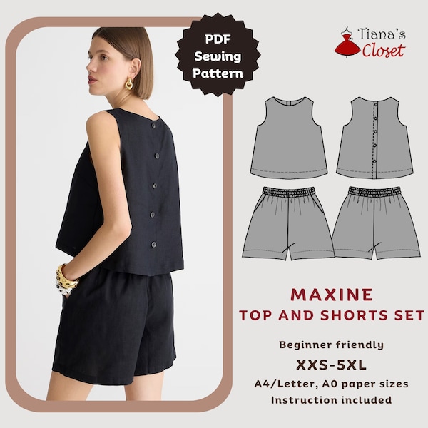 Maxine ärmelloses Top und Shorts Set - PDF Schnittmuster | Schlichtes Schlafbrillen Schnittmuster | Anfängerfreundliches Schnittmuster | Tianas Schrank